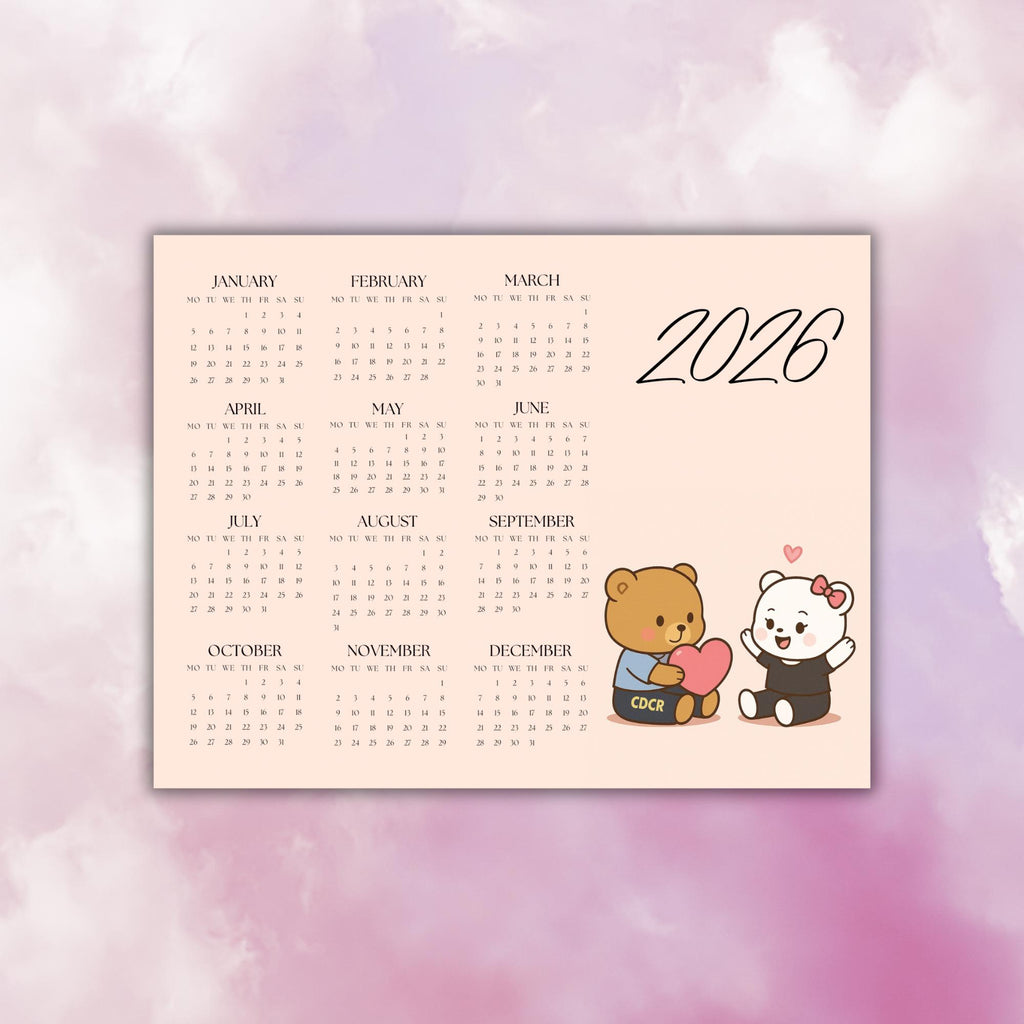 2026 Prison Wife Calendar | CDCR Bear Calendar | Cute Kawaii Prison Calendar | 8.5x11 Glossy Photo Print | Long Distance Gift