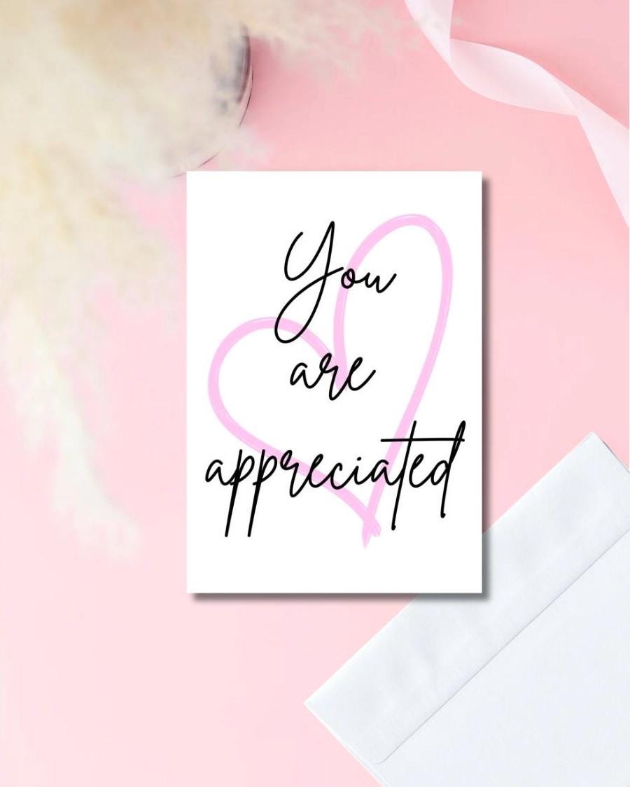 You Are Appreciated Card | Pink Heart Design | Sweet Message Inside | Prison Wife Girlfriend Family Card