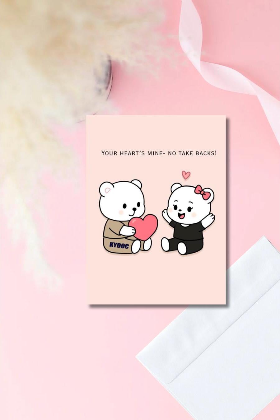 KYDOC Prison Wife Card – “Your Heart’s Mine – No Take Backs” | Cute Bear Couple Design | 5x7 Glossy Valentine or Love Card