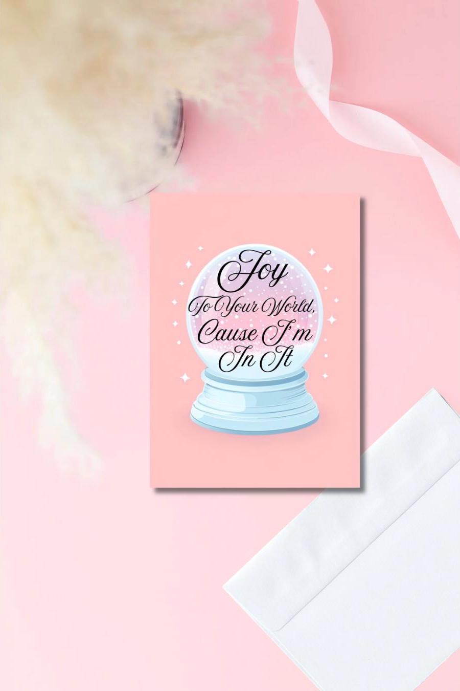 Pink Snow Globe Christmas Card 5x7 – “You’re the Joy of My Life” Holiday Greeting for Prison Wife or Girlfriend