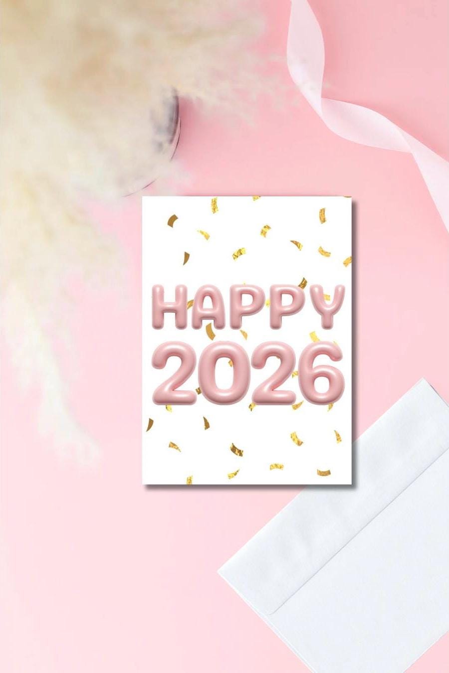 Happy 2026 Greeting Card | New Year Card | Celebration Card | New Year’s Card | Pink 2026 Card | Handmade Greeting Card