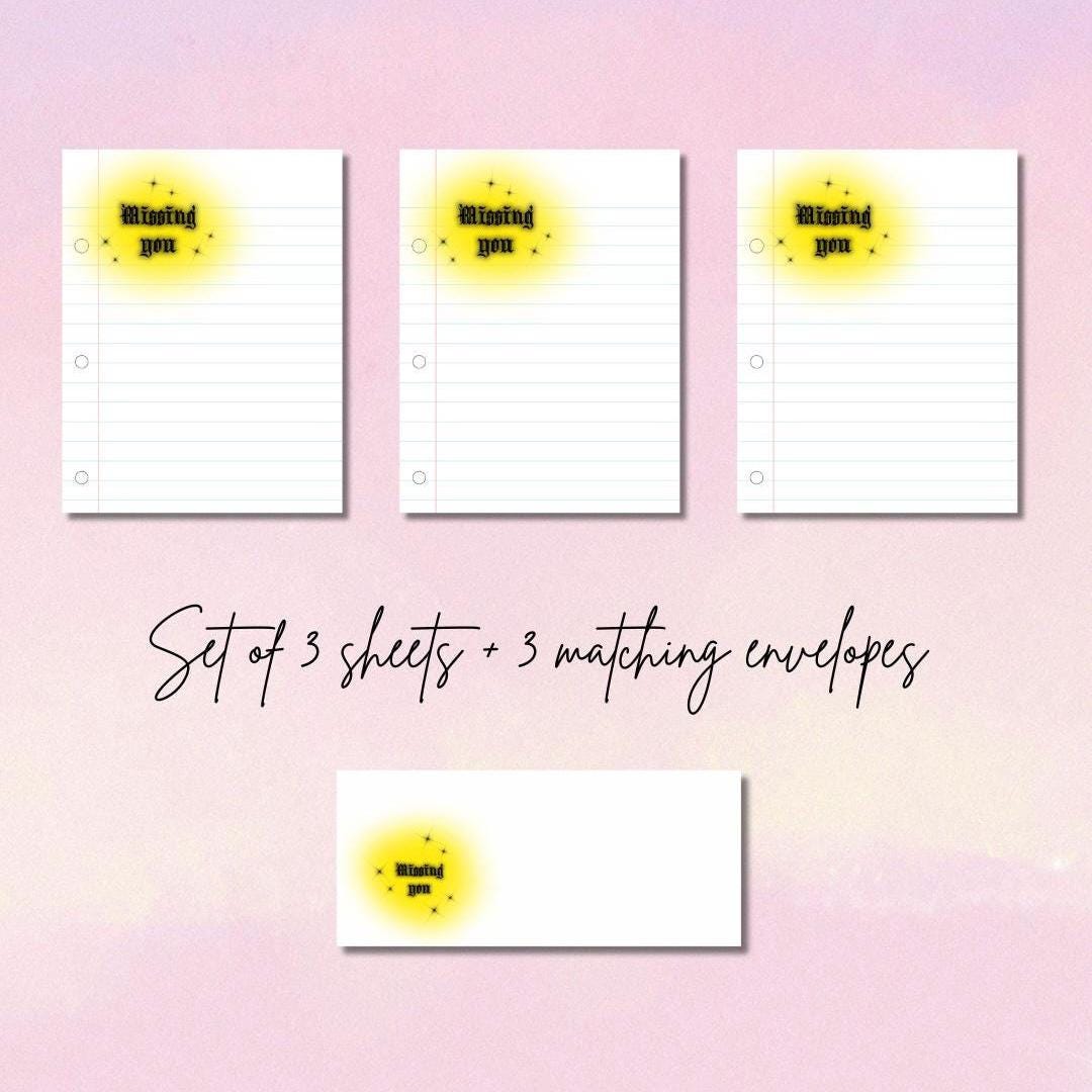 Missing You Writing Set | 3 Sheets + 3 Envelopes | Prison Wife Stationery | Yellow Airbrush Letter Writing Paper | Cute Inmate Mail Set