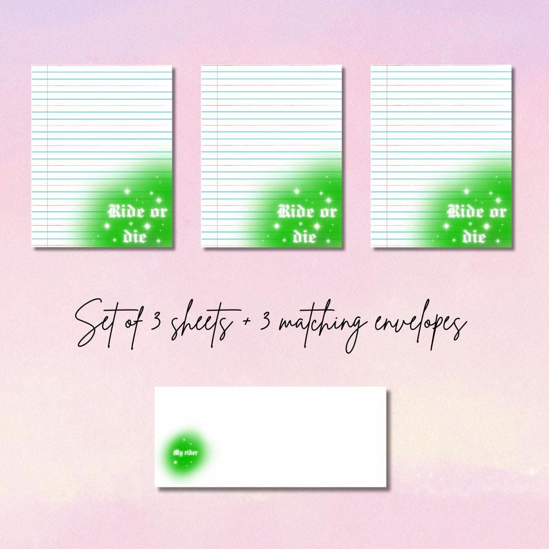 Ride or Die Writing Set | 3 Airbrush Design Sheets & 3 Matching Envelopes | Prison Wife Girlfriend or Fiance Stationery
