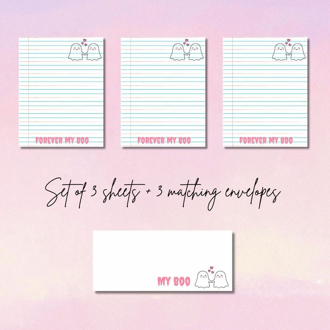 Halloweeen Stationery Set for Prison Wives – 3 Printed Letter Sheets + 3 Matching Envelopes – Pen Pal Paper – Cute Snail Mail Writing Kit