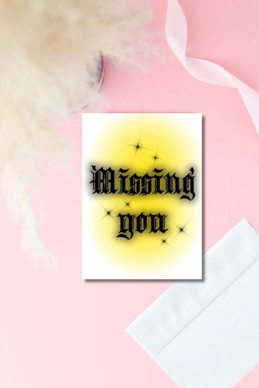 Missing You Card | Yellow Airbrush Old English Design | Prison Wife Girlfriend Card | Long Distance Love