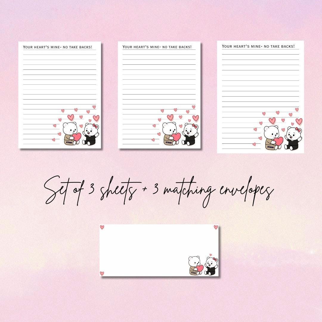 KYDOC Writing Set | Your Heart’s Mine No Takebacks | Prison Wife Stationery | 3 Sheets + 3 Envelopes | Cute Bear Design | KYDOC Prison