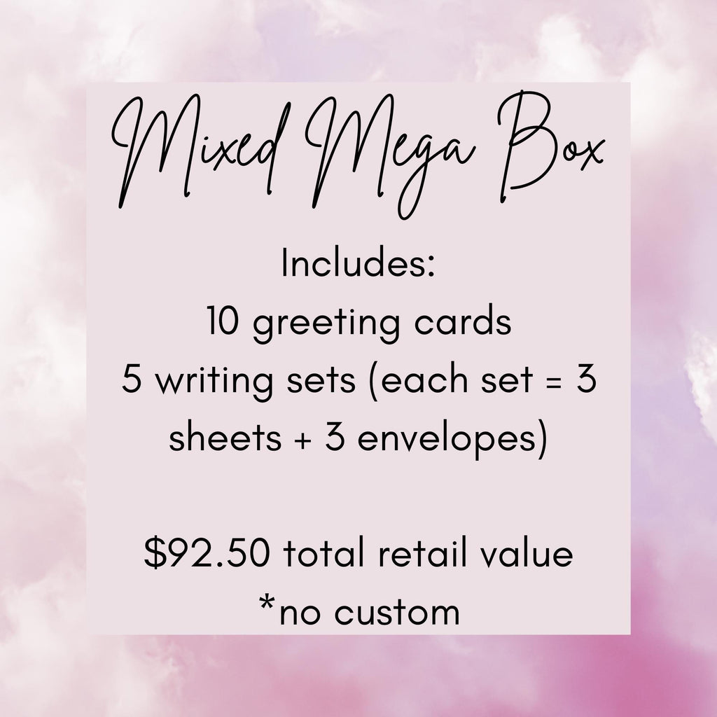 Mixed Mega Box | 10 Greeting Cards + 5 Writing Sets | Prison Wife Stationery Mystery Box | No Custom Designs | Holiday Included