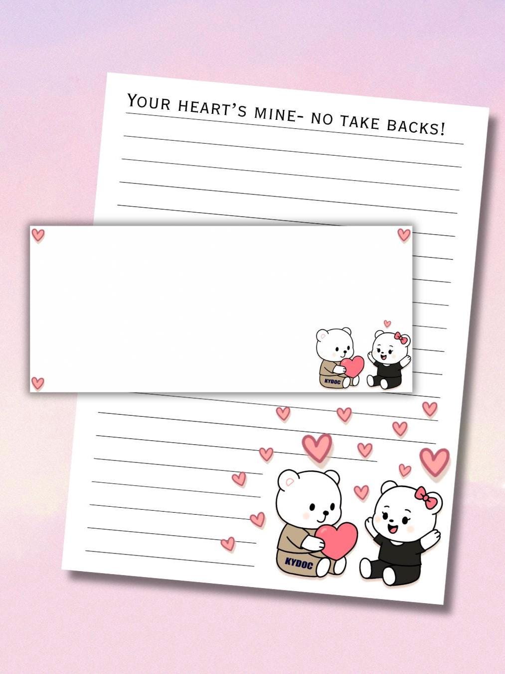 KYDOC Writing Set | Your Heart’s Mine No Takebacks | Prison Wife Stationery | 3 Sheets + 3 Envelopes | Cute Bear Design | KYDOC Prison