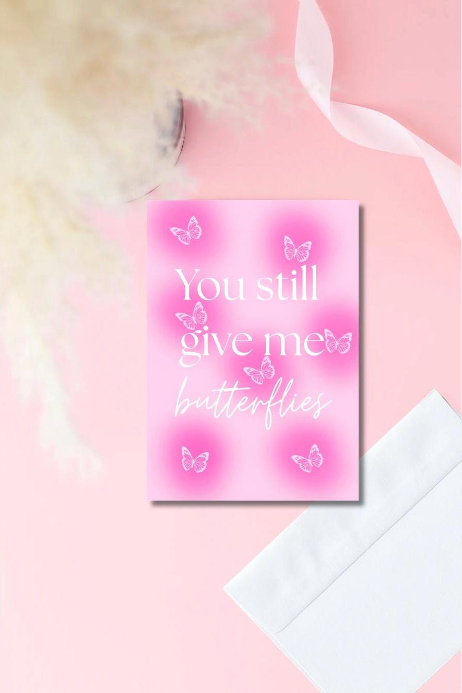 You Still Give Me Butterflies Card | Prison Wife Greeting Card | Cute Pink Butterfly Love Card | For Husband in Prison | Boyfriend in Prison
