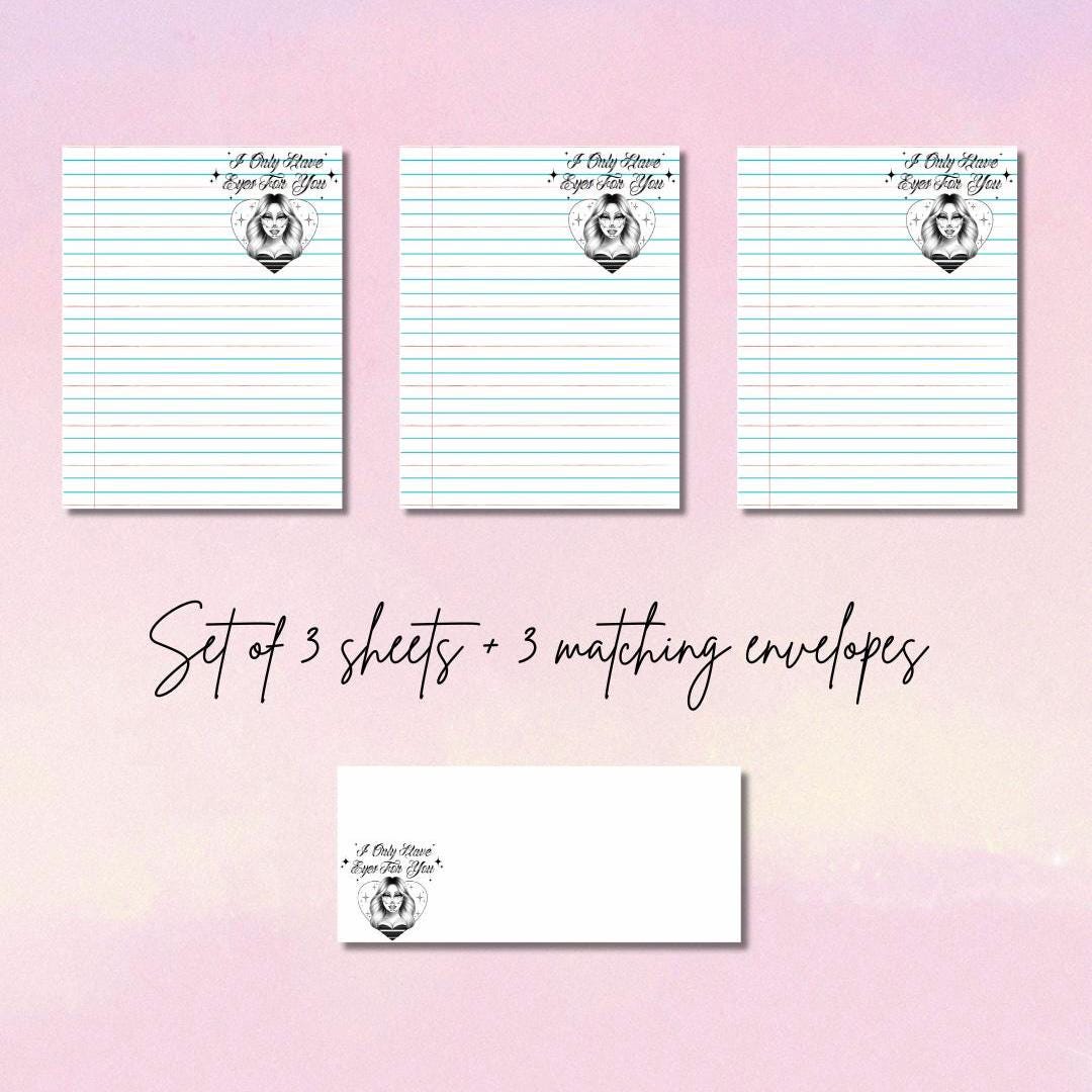 I Only Have Eyes For You Writing Set | 3 Sheets + 3 Envelopes | Prison Wife Stationery | Cute Letter Writing Paper for Boyfriend or Husband
