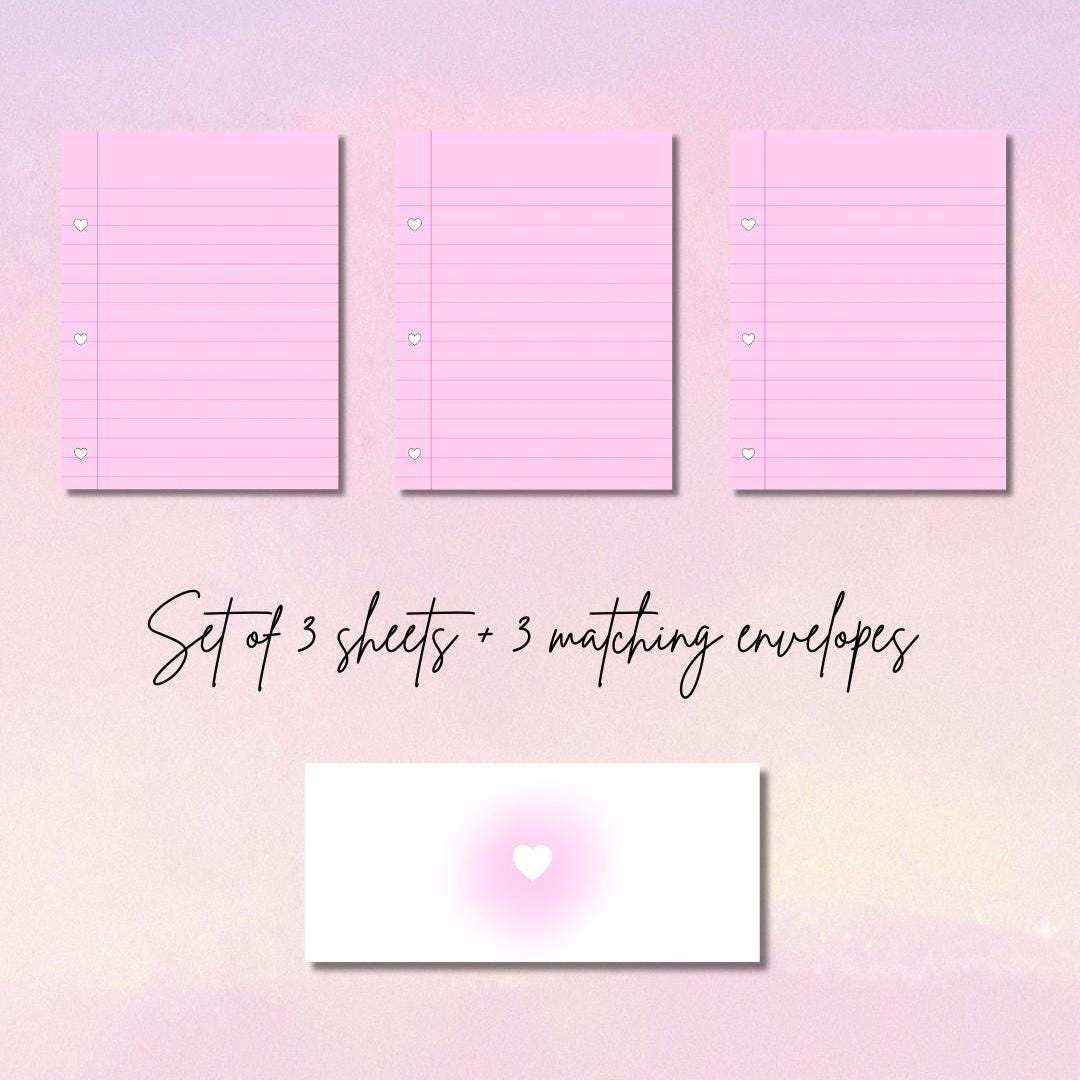 Pink Heart Binder Paper Writing Set | 3 Sheets & 3 Matching Airbrush Envelopes | Prison Wife Girlfriend or Fiance Stationery