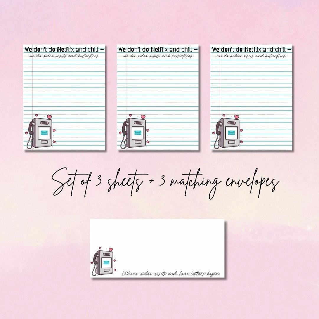 Stationery Set for Prison Wives- Securus Kiosk– 3 Printed Letter Sheets + 3 Matching Envelopes – Pen Pal Paper – Cute Snail Mail Writing Kit