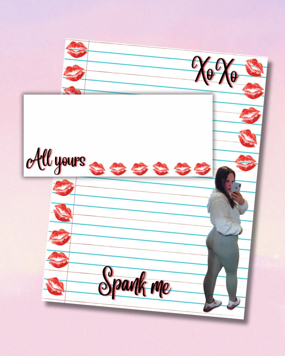 Spank Me Writing Set | Custom Photo Prison Wife Stationery | Kisses Notebook Paper Style | 3 Sheets + 3 Envelopes | Cute Sexy Prison Mail