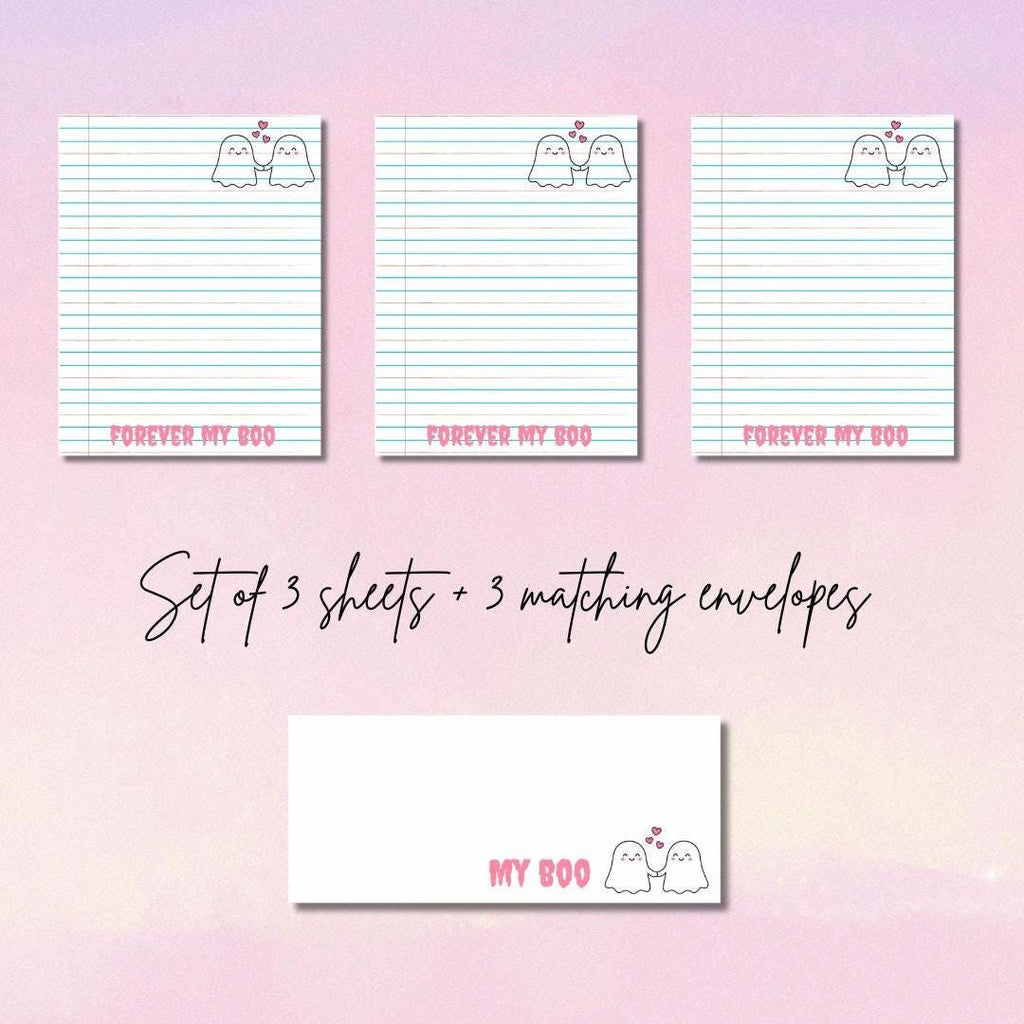 Halloweeen Stationery Set for Prison Wives – 3 Printed Letter Sheets + 3 Matching Envelopes – Pen Pal Paper – Cute Snail Mail Writing Kit