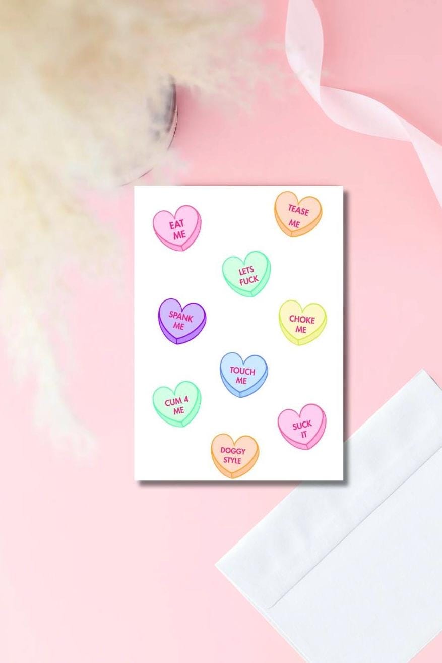 Funny Valentine’s Day Card – Candy Hearts Design | Adult Humor Card for Prison Wife or Girlfriend | 5x7 Glossy