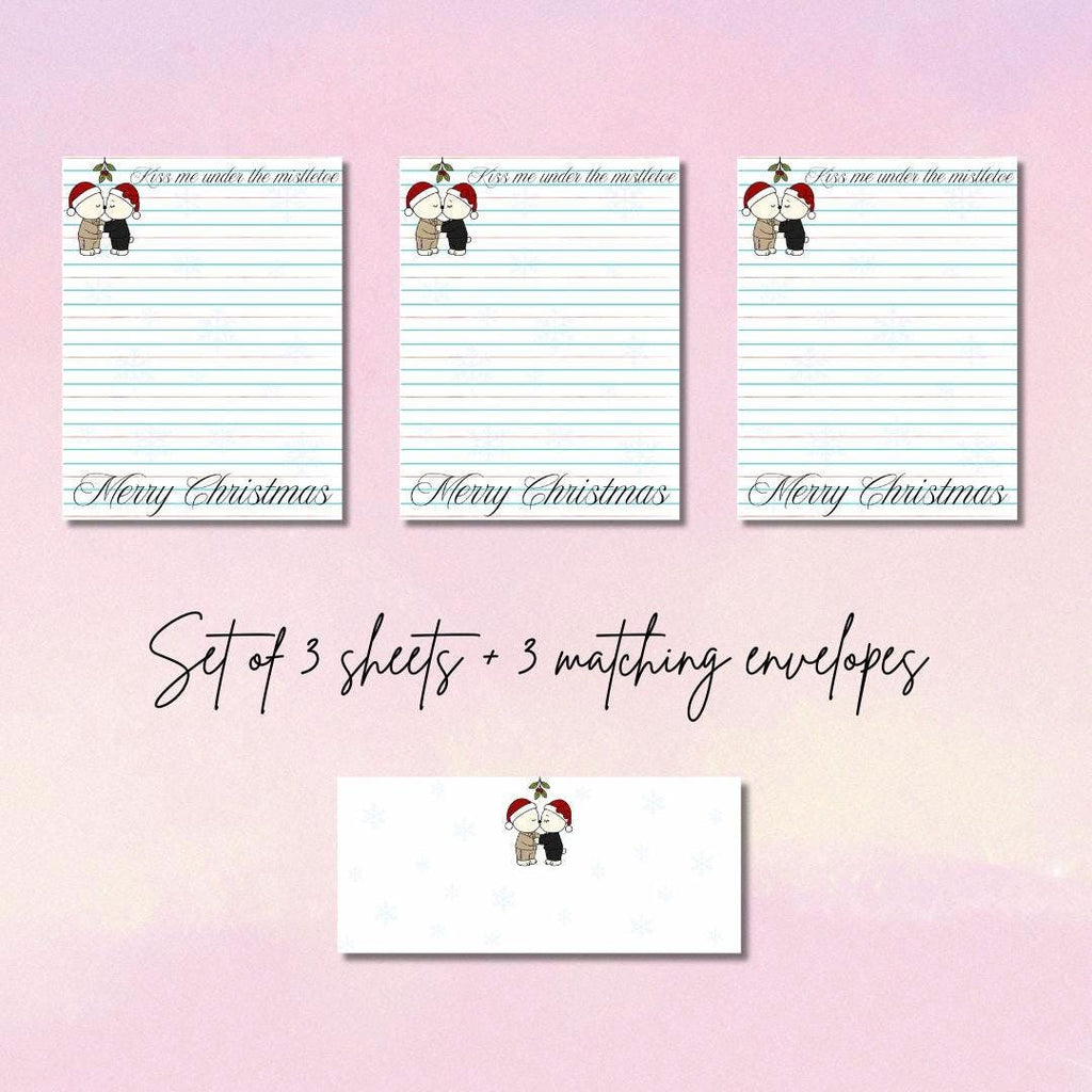 KYDOC Christmas Writing Set | Kiss Me Under the Mistletoe | 3 Sheets + 3 Envelopes | Prison Wife Stationery | Holiday Letter Set for Husband
