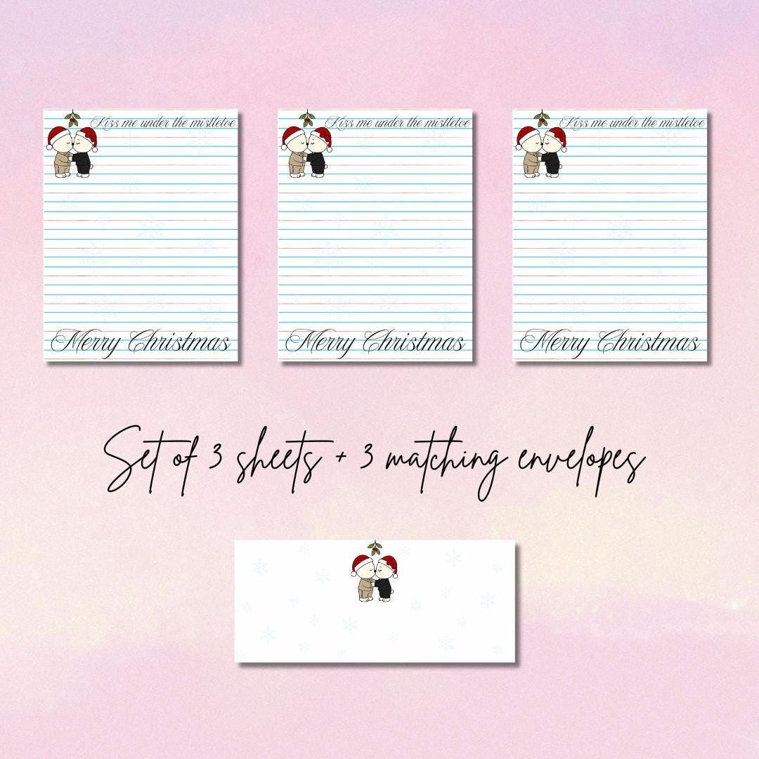 KYDOC Christmas Writing Set | Kiss Me Under the Mistletoe | 3 Sheets + 3 Envelopes | Prison Wife Stationery | Holiday Letter Set for Husband