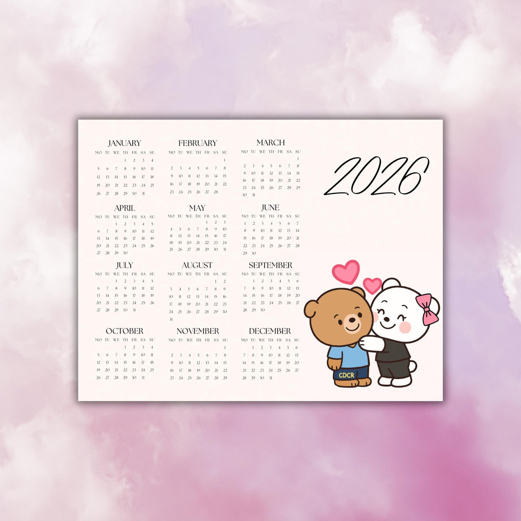 2026 Prison Wife Calendar | CDCR Bear Calendar | Cute Kawaii Prison Calendar | 8.5x11 Glossy Photo Print | Long Distance Gift