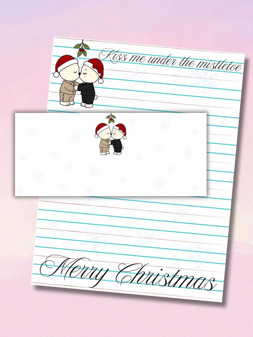 KYDOC Christmas Writing Set | Kiss Me Under the Mistletoe | 3 Sheets + 3 Envelopes | Prison Wife Stationery | Holiday Letter Set for Husband