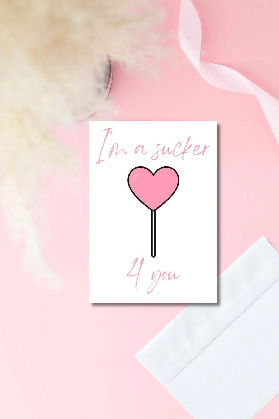 I’m a Sucker 4 You Card | Pink Heart Lollipop Valentine | Prison Wife Girlfriend Card | Husband Boyfriend in Prison Gift