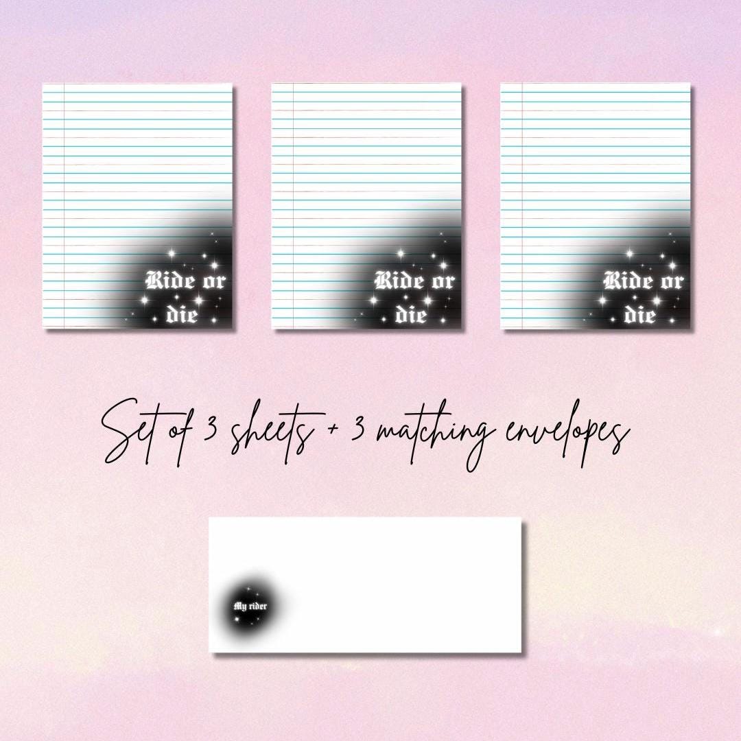 Ride or Die Writing Set | 3 Airbrush Design Sheets & 3 Matching Envelopes | Prison Wife Girlfriend or Fiance Stationery