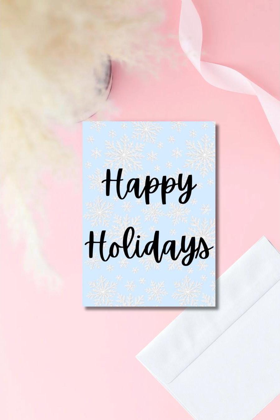 Happy Holidays Card – Light Blue Snowflake Design | Prison Wife or Girlfriend Card | Prison Mail Safe Glitter Effect