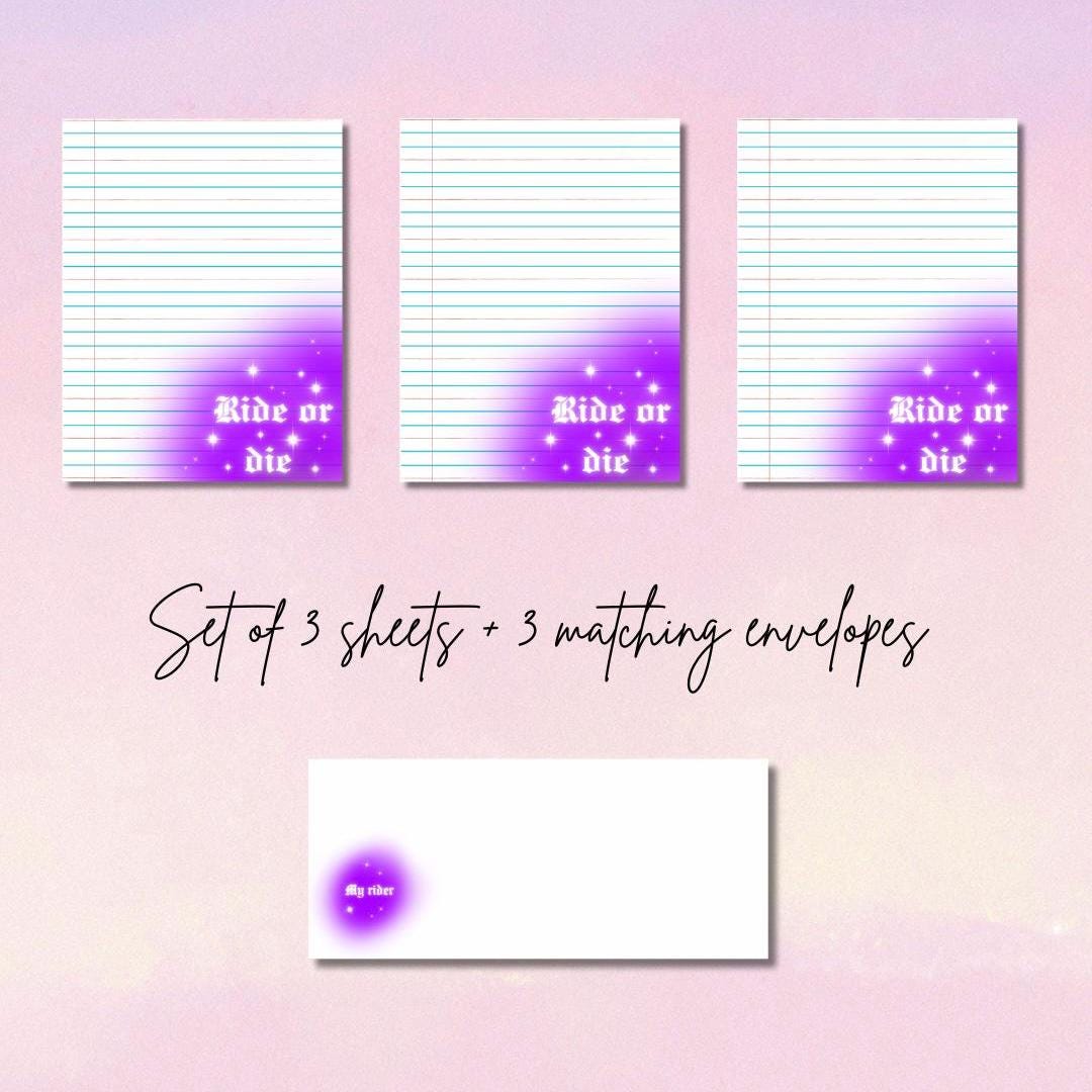 Ride or Die Writing Set | 3 Airbrush Design Sheets & 3 Matching Envelopes | Prison Wife Girlfriend or Fiance Stationery