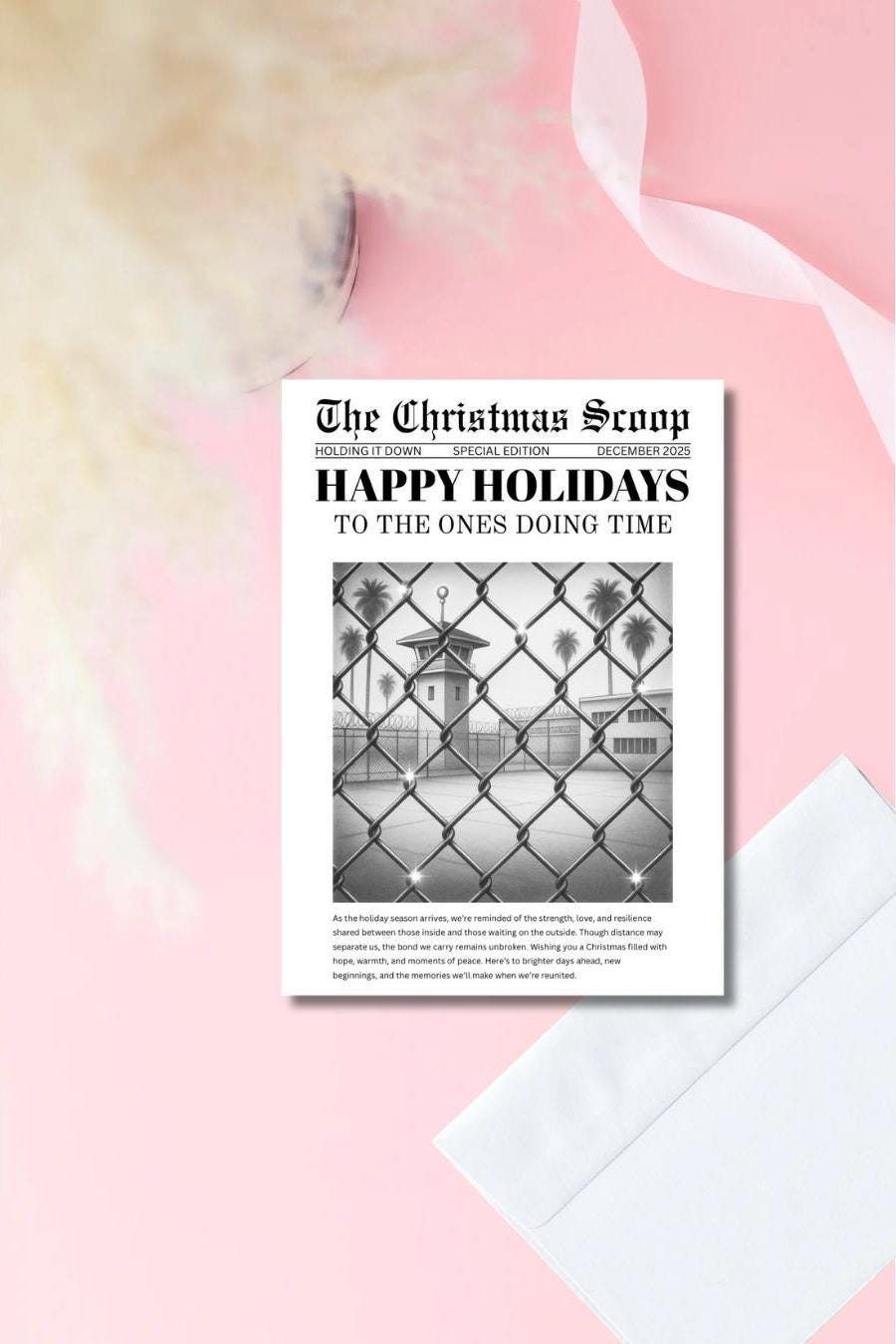 Prison Christmas Newspaper Card | Encouraging Holiday Card for Inmate Husband Boyfriend | Prison Wife Christmas Card