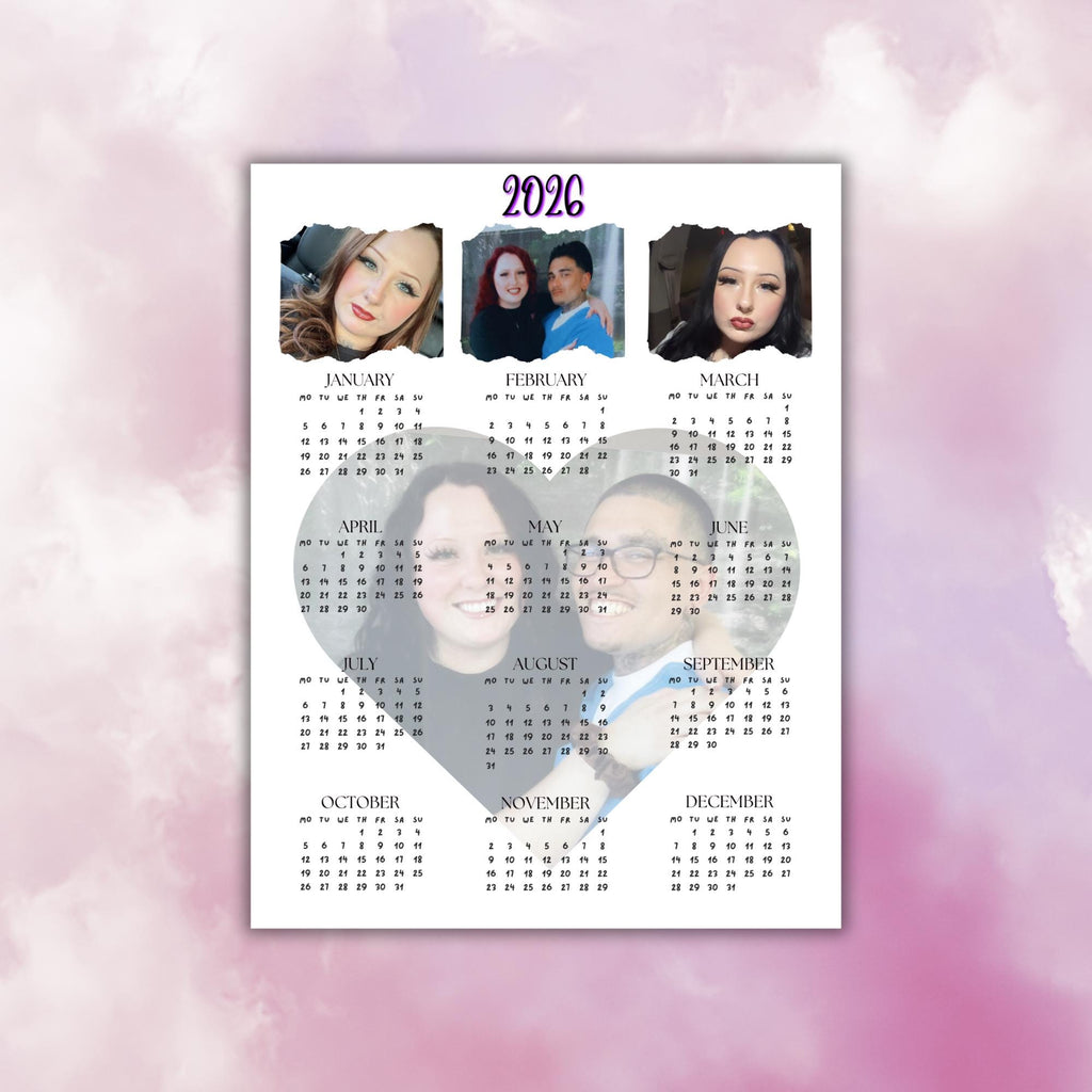 Custom 2026 Photo Calendar | Prison Wife Wall Calendar | Personalized Heart Collage | 8.5x11 Glossy Print Inmate Husband Boyfriend Gift