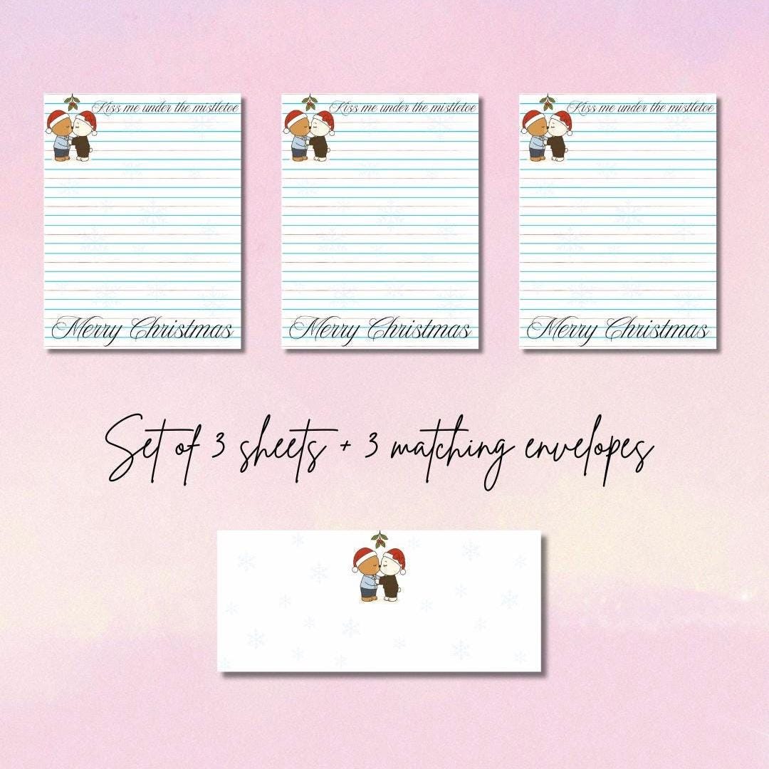 CDCR Christmas Kiss Writing Set | 3 Sheets & 3 Envelopes | Prison Wife Holiday Stationery | Cute Christmas Letter Set