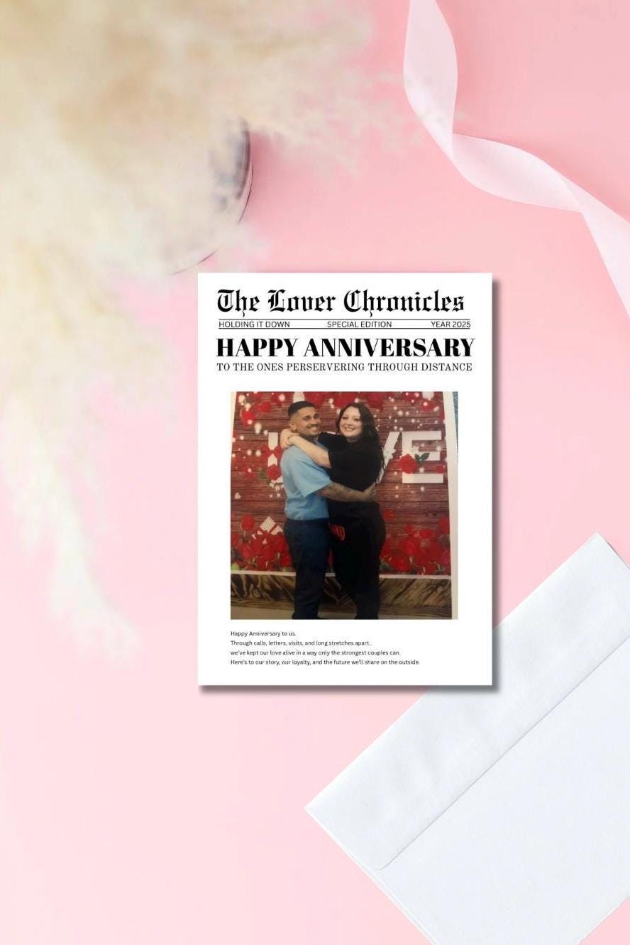 Custom Newspaper Anniversary Card | Prison Wife Personalized Photo Card | Custom Inmate Husband Boyfriend Gift | Square Photo Format